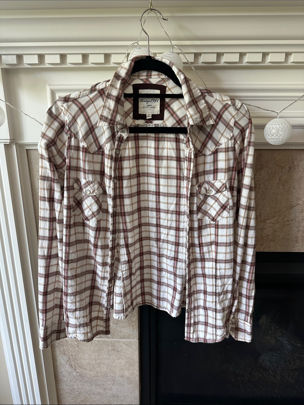 Heritage 1981 White and Brown Plaid Button-Up Shirt